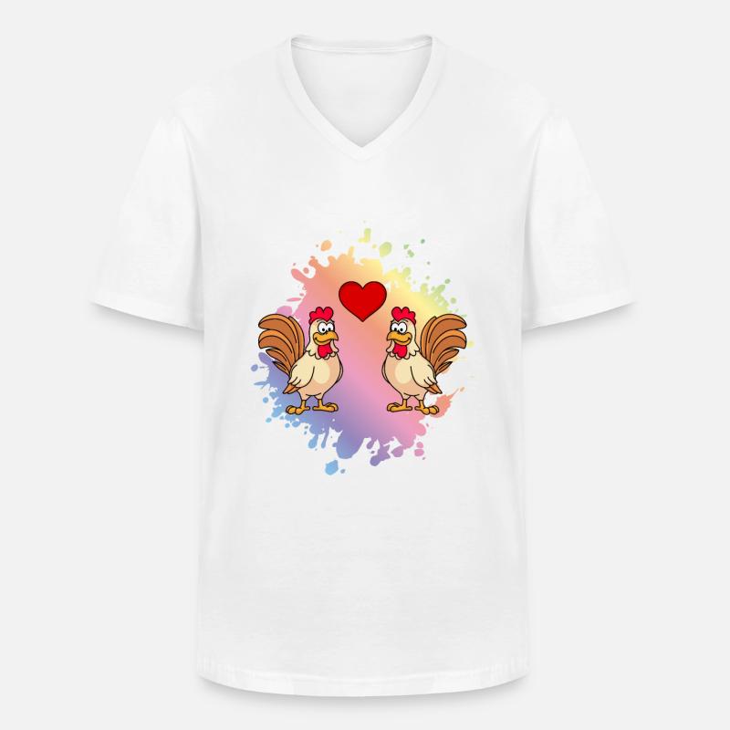 Hahn Comic Paar Liebe - Männer-T-Shirt mit V-Ausschnitt - Weiß