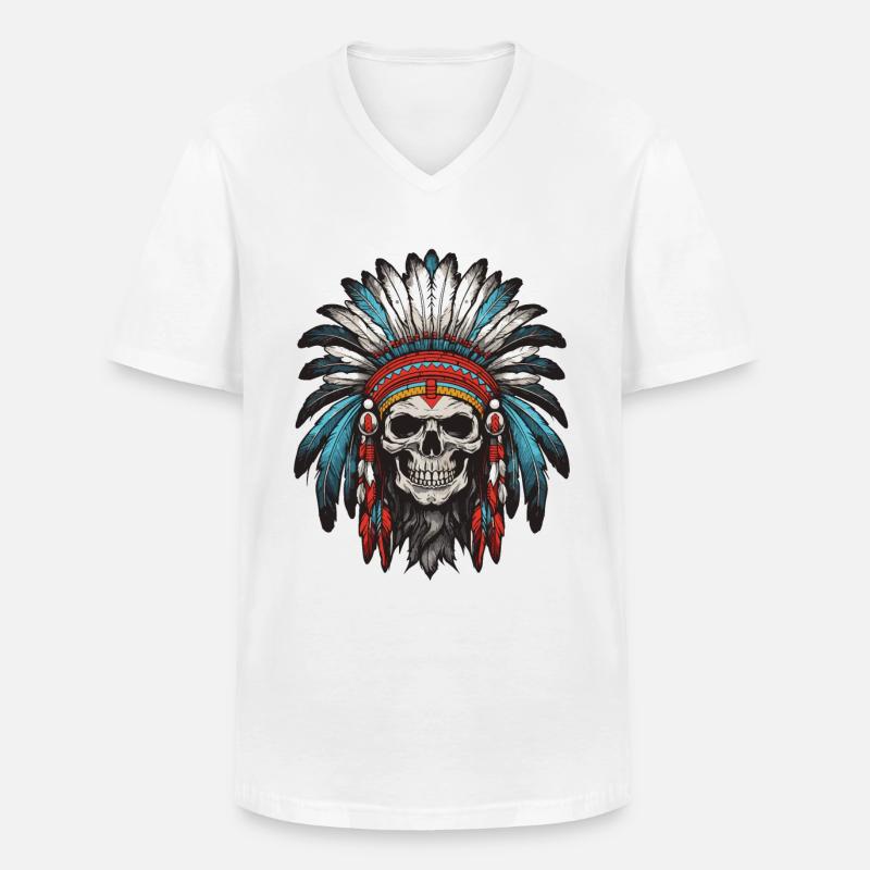 Apache Indianer Häuptling Totenkopf - Männer-T-Shirt mit V-Ausschnitt - Weiß