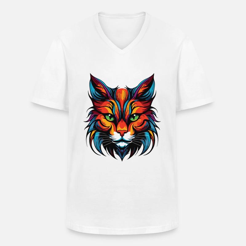 Katze Portrait Kopf - Männer-T-Shirt mit V-Ausschnitt - Weiß