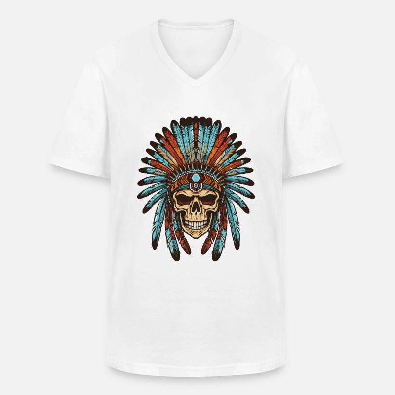 Apache Indianer Totenkopf - Männer-T-Shirt mit V-Ausschnitt - Weiß