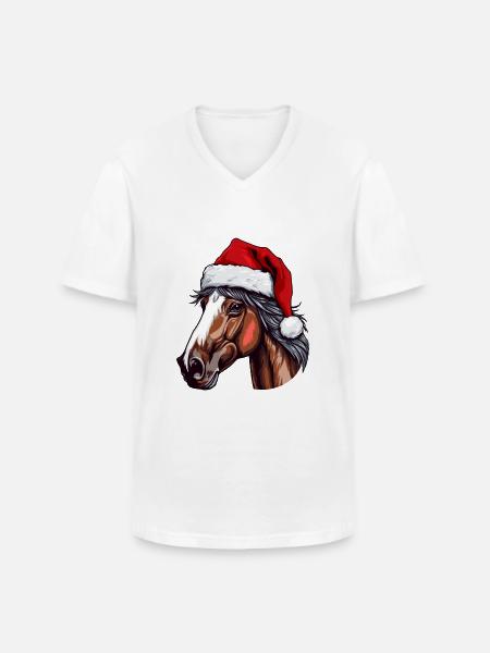 Portrait de cheval Noël - T-shirt col V Homme - blanc