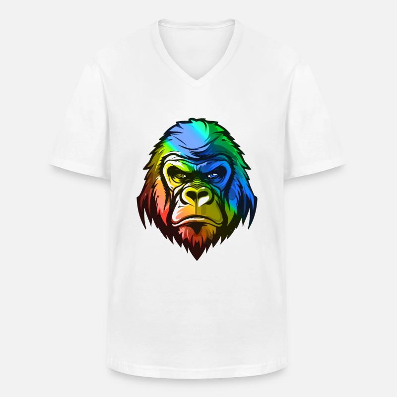 Gorilla Kopf Bunt - Männer-T-Shirt mit V-Ausschnitt - Weiß