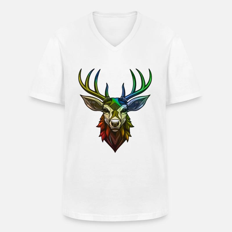 Hirsch Kopf Bunt - Männer-T-Shirt mit V-Ausschnitt - Weiß