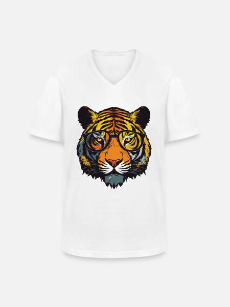 Tiger Head Portrait Cool - Men's V-Neck T-Shirt - white