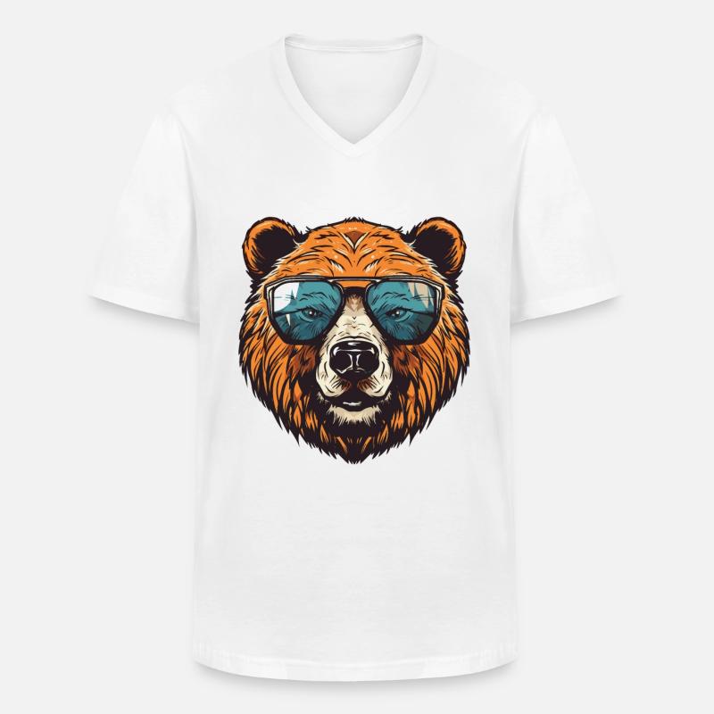 Bär Kopf Porträt Cool - Männer-T-Shirt mit V-Ausschnitt - Weiß
