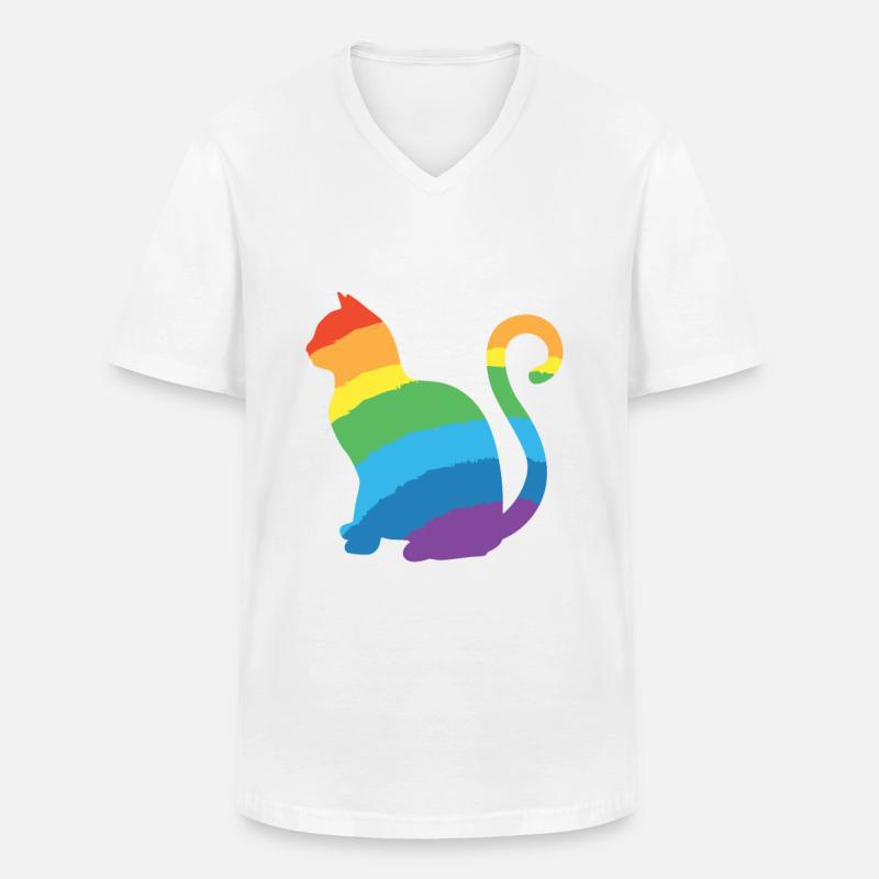 rainbow cat - Männer-T-Shirt mit V-Ausschnitt - Weiß