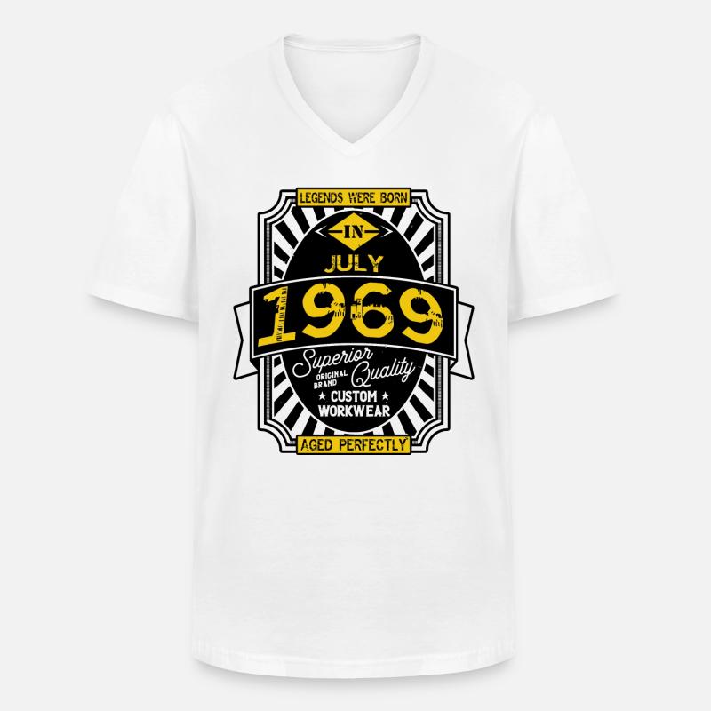 1969 JULI - Männer-T-Shirt mit V-Ausschnitt - Weiß