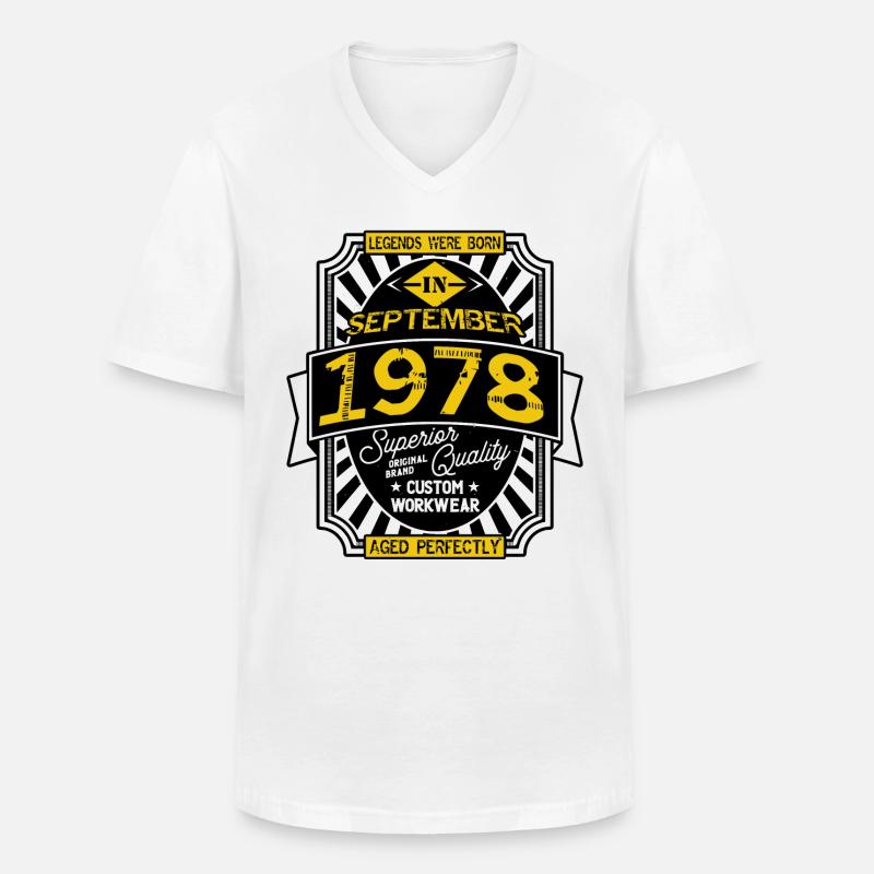 SEPTEMBER 1978 - Männer-T-Shirt mit V-Ausschnitt - Weiß