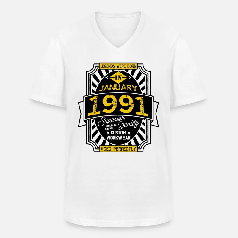 JANUAR 1991 - Männer-T-Shirt mit V-Ausschnitt - Weiß