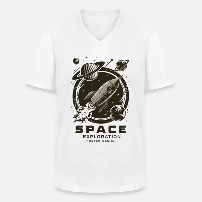 Aventure d’exploration spatiale - T-shirt col V Homme - blanc