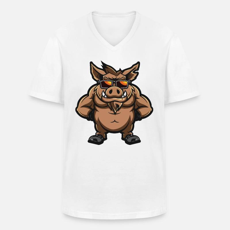 Wildschwein Schwein Cool Comic - Männer-T-Shirt mit V-Ausschnitt - Weiß