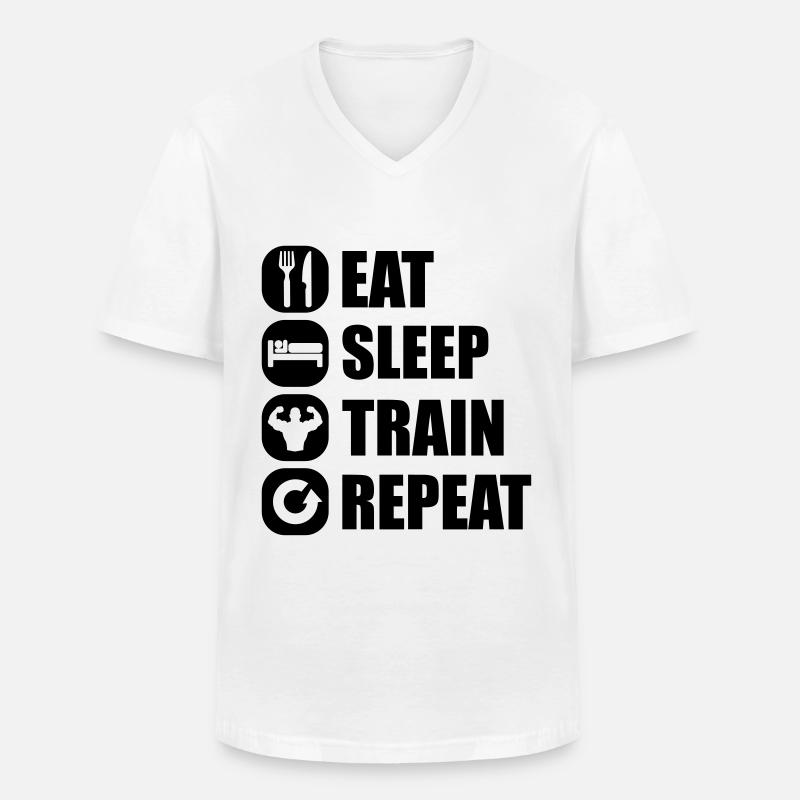 eat_sleep_train_repeat_8_1f - Männer-T-Shirt mit V-Ausschnitt - Weiß