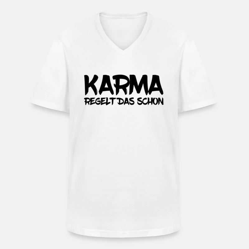 Karma regelt das schon - Männer-T-Shirt mit V-Ausschnitt - Weiß
