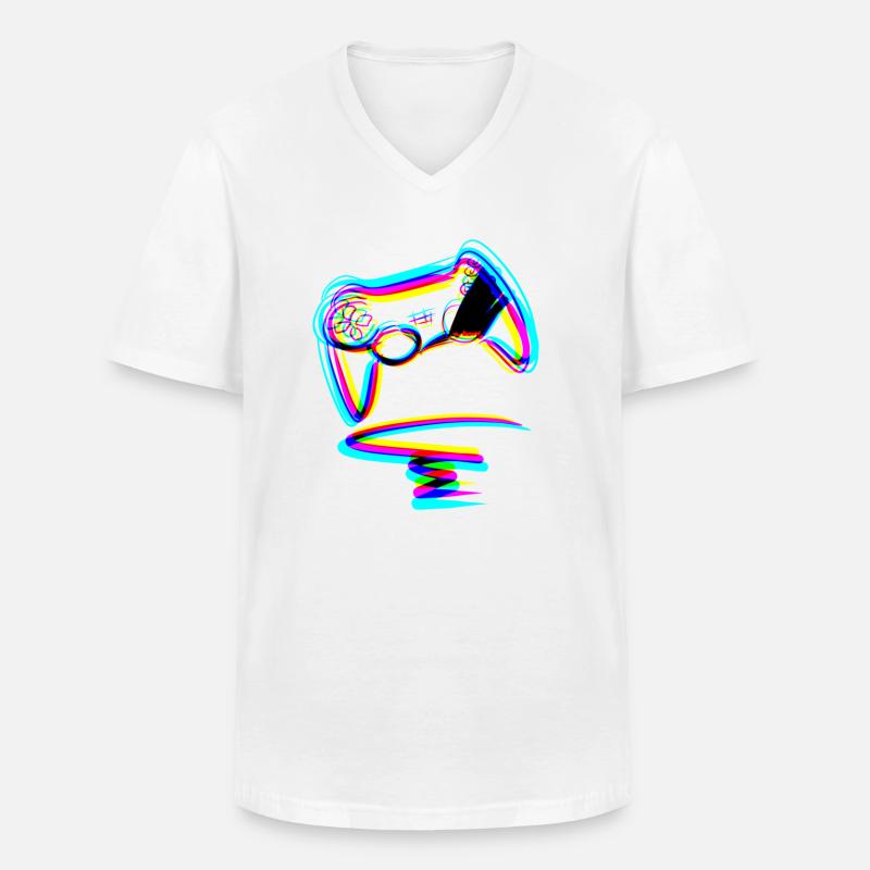 controller gamer zocken linien effekt - Männer-T-Shirt mit V-Ausschnitt - Weiß