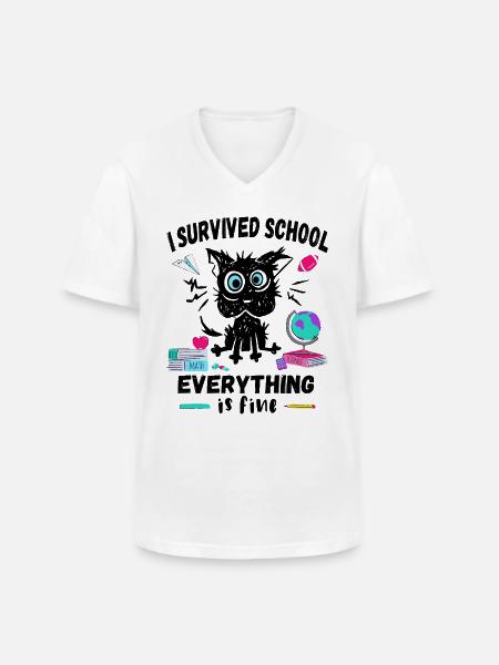 Sidste skoledag overlevede jeg skolen - Klassisk herre T-shirt med V-udskæring - hvid