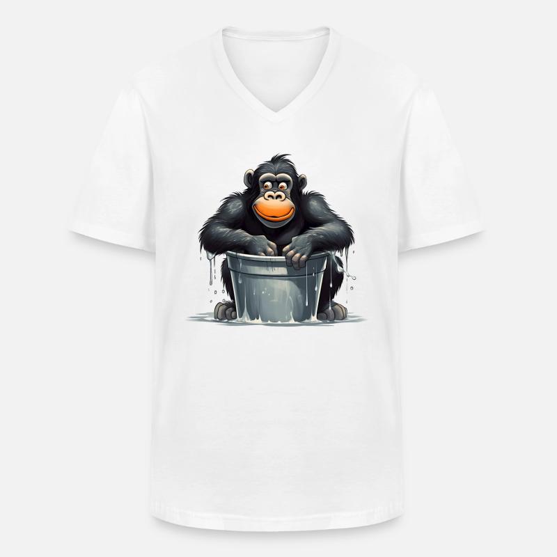 Affe sitzt im Wasserfass - Männer-T-Shirt mit V-Ausschnitt - Weiß