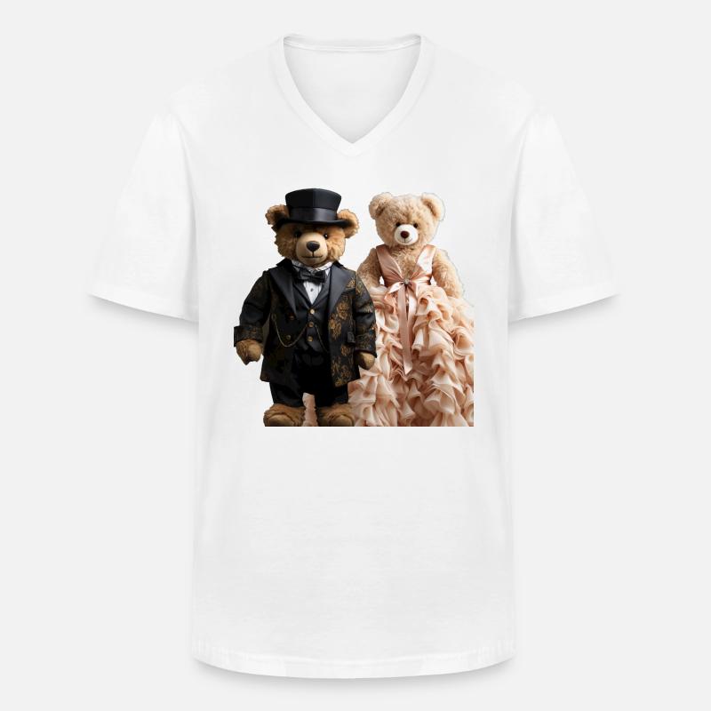 Two teddy bears newly married - Men's V-Neck T-Shirt - white