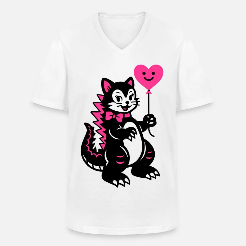 Monster Cat Pink - Männer-T-Shirt mit V-Ausschnitt - Weiß