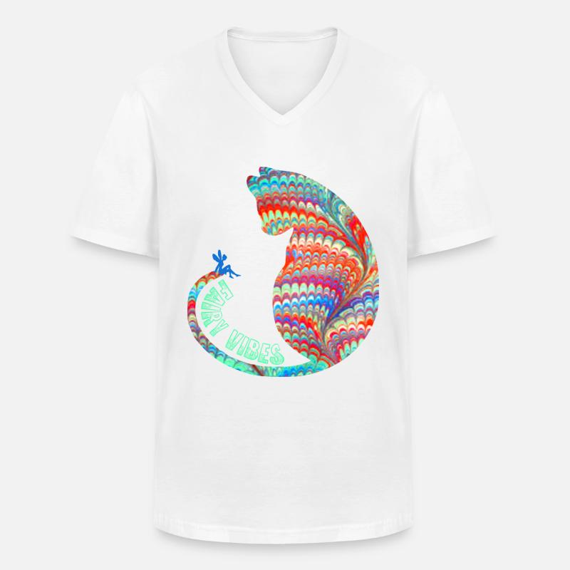 katze mit fee e 72 - Männer-T-Shirt mit V-Ausschnitt - Weiß
