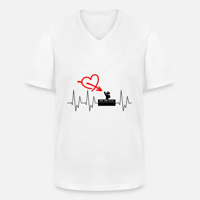 Techno - Mischpult - Schalplatten - DJ - Kopfhörer - Männer-T-Shirt mit V-Ausschnitt - Weiß