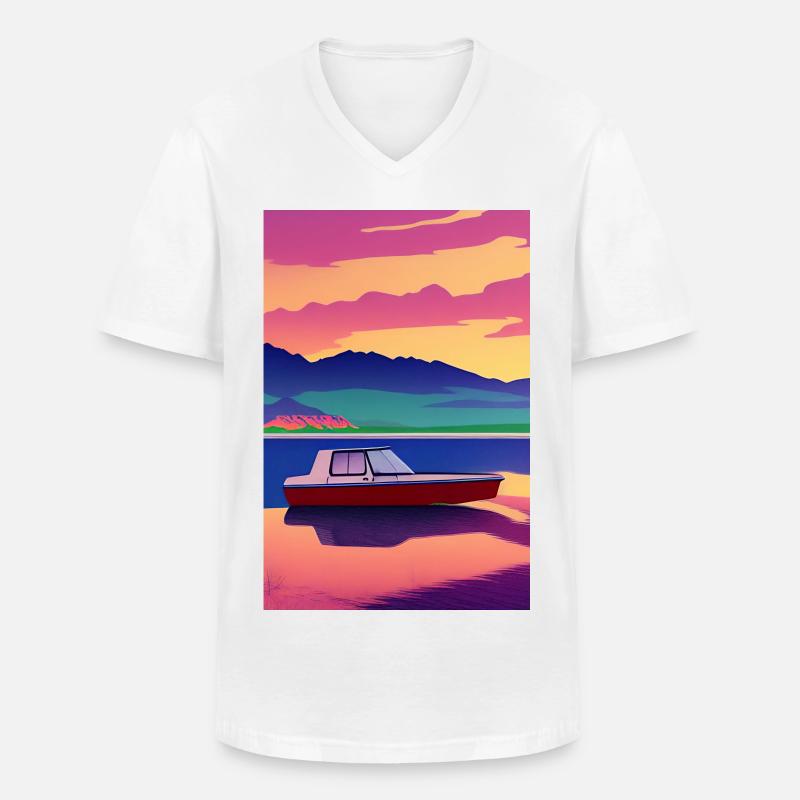 Landschaft mit See, Boot und Berge - Männer-T-Shirt mit V-Ausschnitt - Weiß