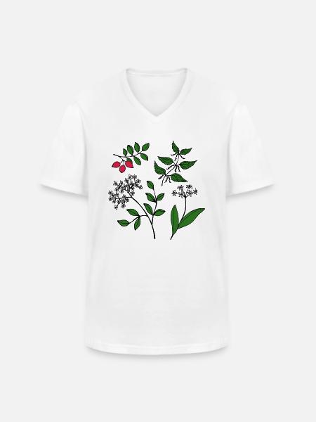Skov Grønne vilde urter Skovplanter Vilde planter - Klassisk herre T-shirt med V-udskæring - hvid