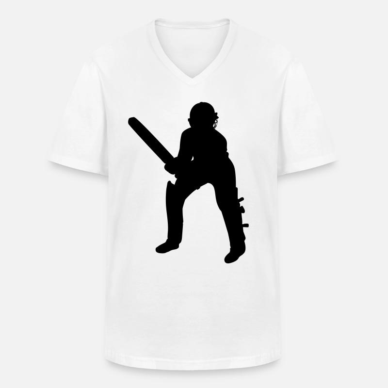 Cricket Schlagmann Batter Black - Männer-T-Shirt mit V-Ausschnitt - Weiß