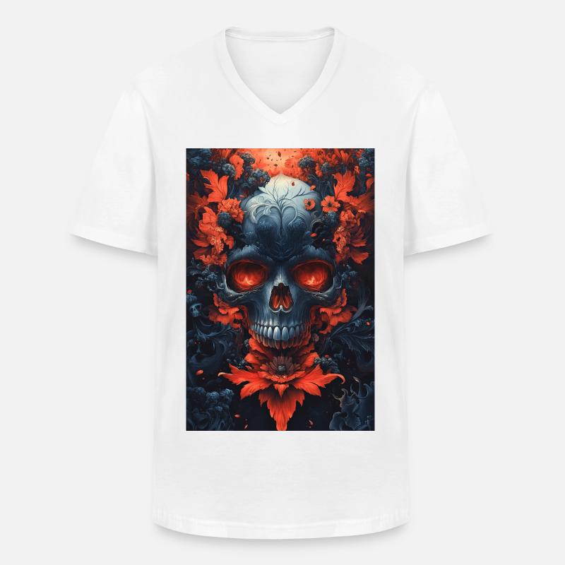 Blutrote Blüten Schädelkunst - Männer-T-Shirt mit V-Ausschnitt - Weiß