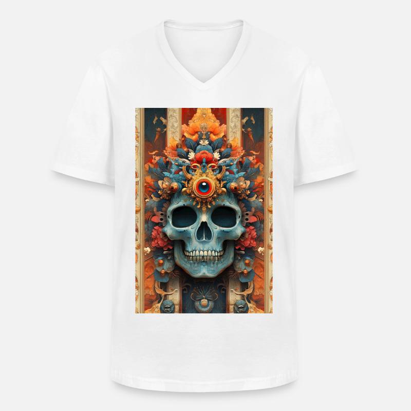 Blumenkrone-Schädel mit drittem Auge - Männer-T-Shirt mit V-Ausschnitt - Weiß