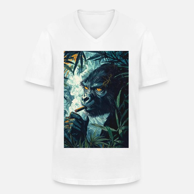 Dschungelgorilla mit Zigarettenrauch - Männer-T-Shirt mit V-Ausschnitt - Weiß