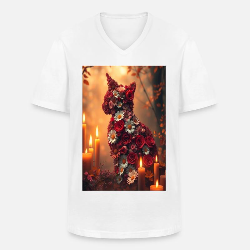 Blumen Katze - Männer-T-Shirt mit V-Ausschnitt - Weiß