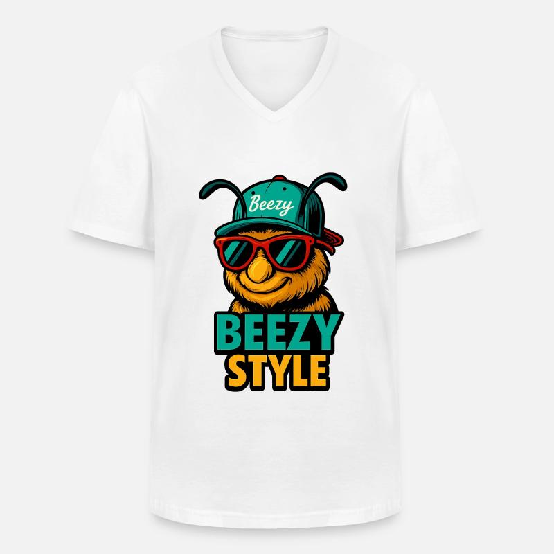 Beezy Style Biene Cap - Männer-T-Shirt mit V-Ausschnitt - Weiß