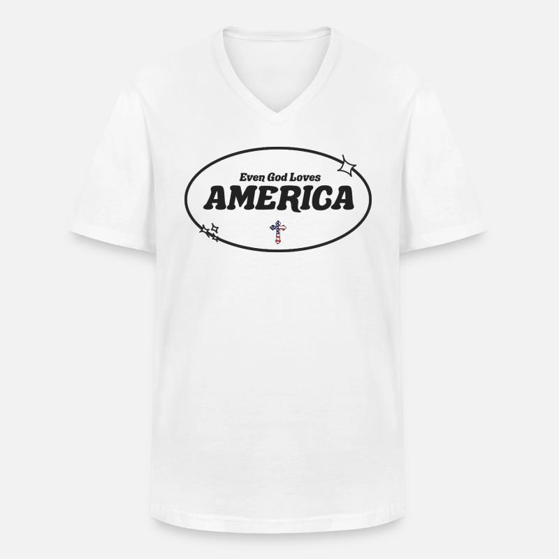 Même Dieu Adore l'Amérique - T-shirt col V Homme - blanc
