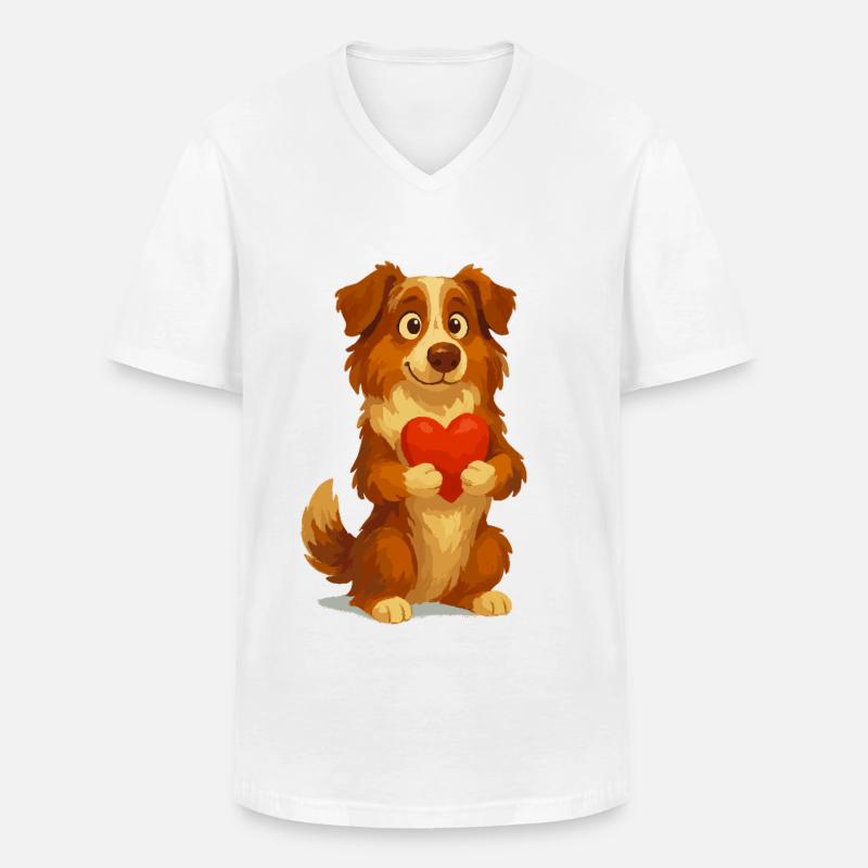 Australian Shepherd mit Herz Cartoon - Männer-T-Shirt mit V-Ausschnitt - Weiß