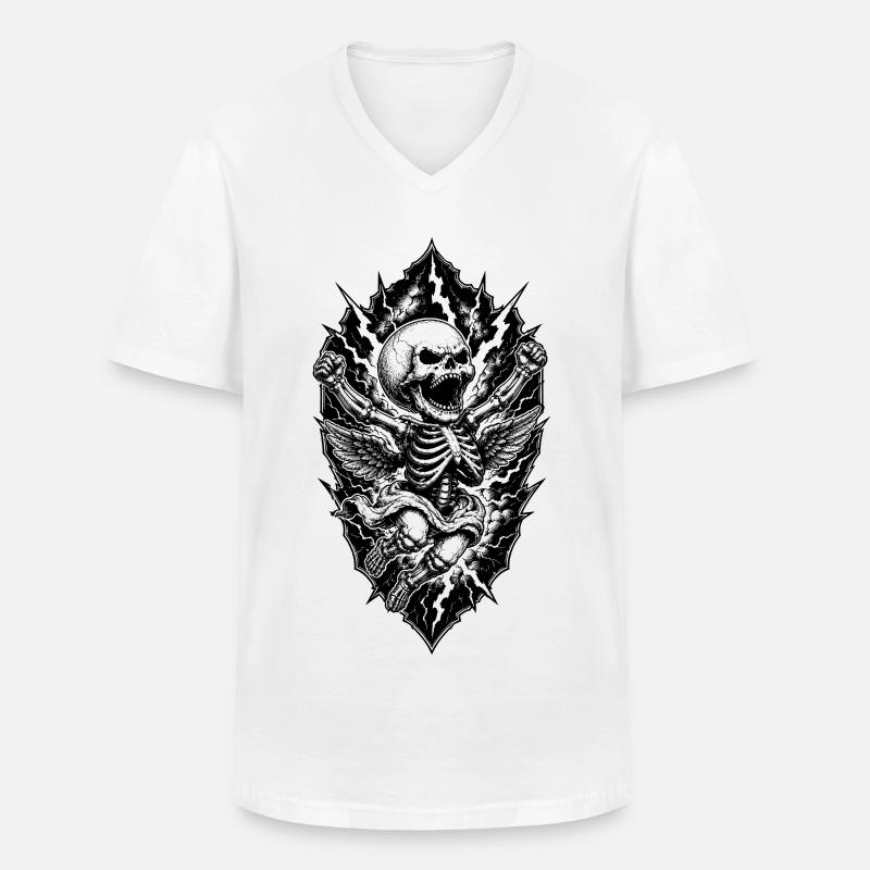 Skelett Engel mit Blitzen Gothic Motiv - Männer-T-Shirt mit V-Ausschnitt - Weiß