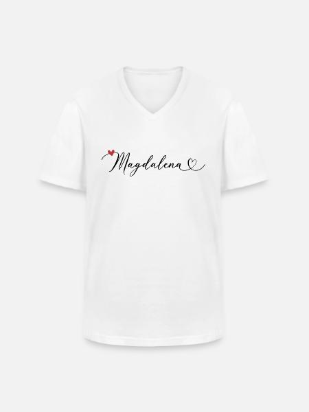Magdalena Achternaam Voornaam Kalligrafie hart - Klassiek mannen T-shirt met V-hals - wit