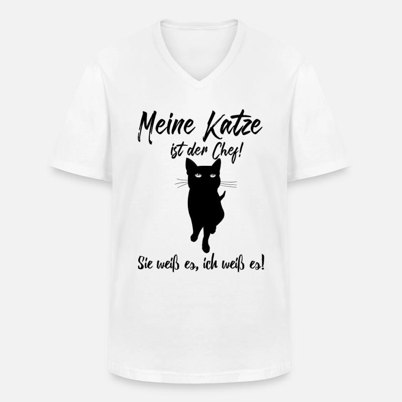 Katze ist der Boss - Männer-T-Shirt mit V-Ausschnitt - Weiß