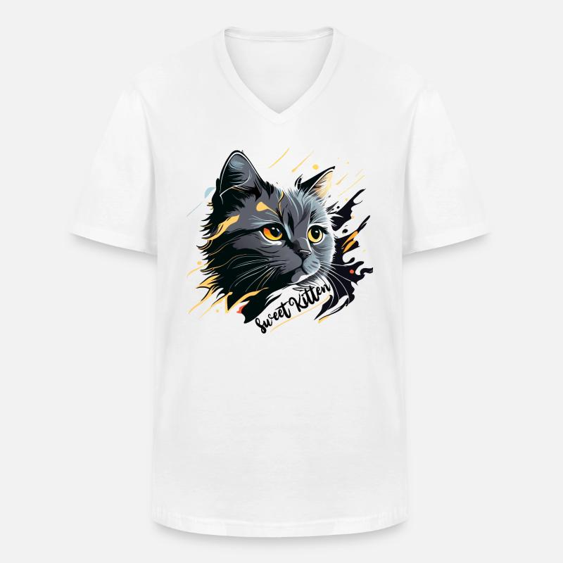 graues Kätzchen, Katze - Männer-T-Shirt mit V-Ausschnitt - Weiß