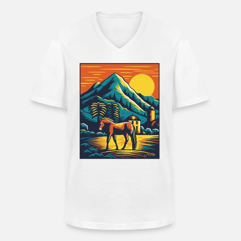 Bunter Pferdehof mit Pferd - Männer-T-Shirt mit V-Ausschnitt - Weiß