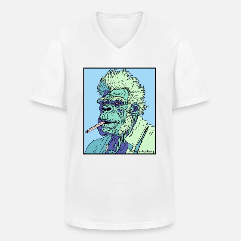 Rauchender Opa-Affe - Männer-T-Shirt mit V-Ausschnitt - Weiß