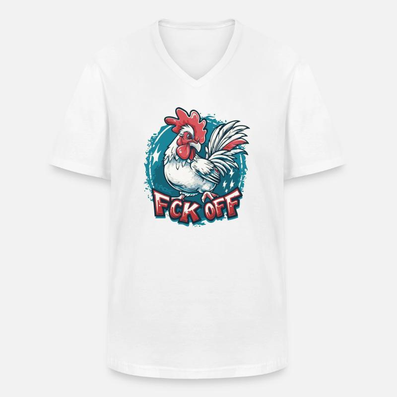 FCK OFF Hahn Huhn - Männer-T-Shirt mit V-Ausschnitt - Weiß