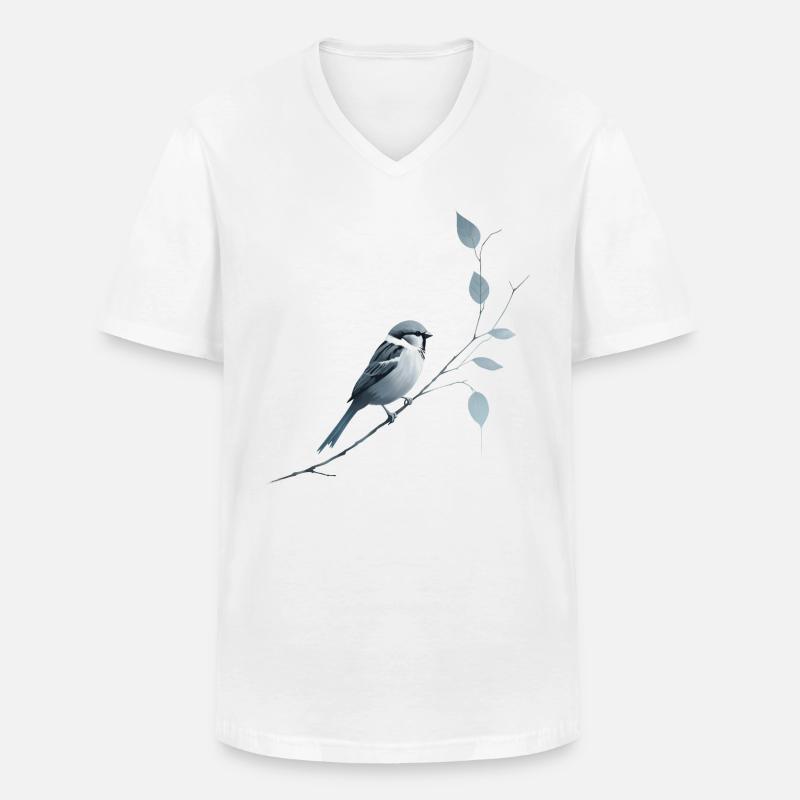 Spatz auf Ast - Männer-T-Shirt mit V-Ausschnitt - Weiß