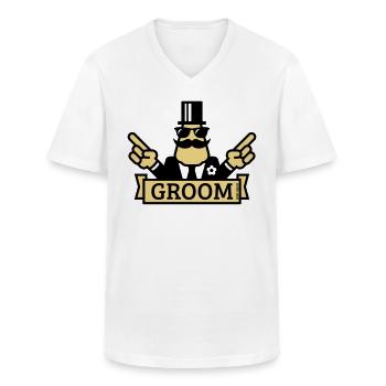 Pointing Groom (Stag Night / Bachelor Party / 2C) - Men's V-Neck T-Shirt - white - Front - AI Model Male 185 light (185cm)