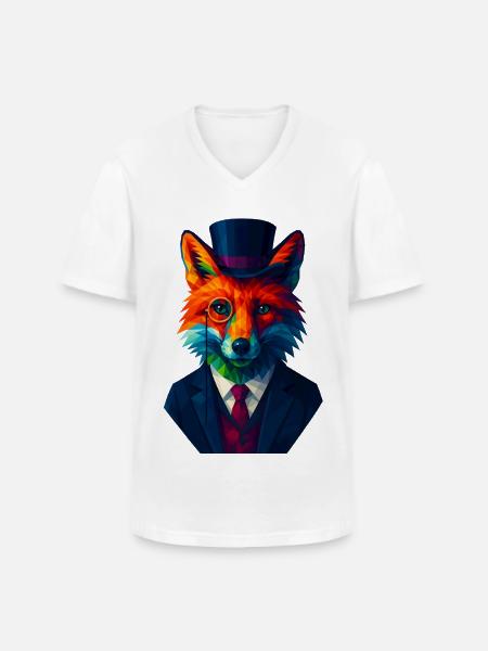 WPAP Stil Tiere - Fuchs eleganter Anzug Monokel - Männer-T-Shirt mit V-Ausschnitt - Weiß