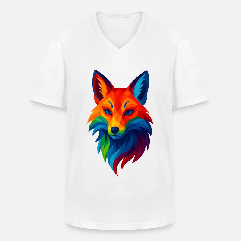 WPAP Stil Tiere - Kitsune Fuchsgeist - Männer-T-Shirt mit V-Ausschnitt - Weiß