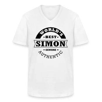 SIMON T-shirt personligt namn Simon - T-shirt med V-ringning herr - vit - Fram - AI Model Male 185 light (185cm)