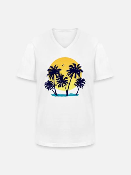 Palm trees, beach and sunset - Men's V-Neck T-Shirt - white