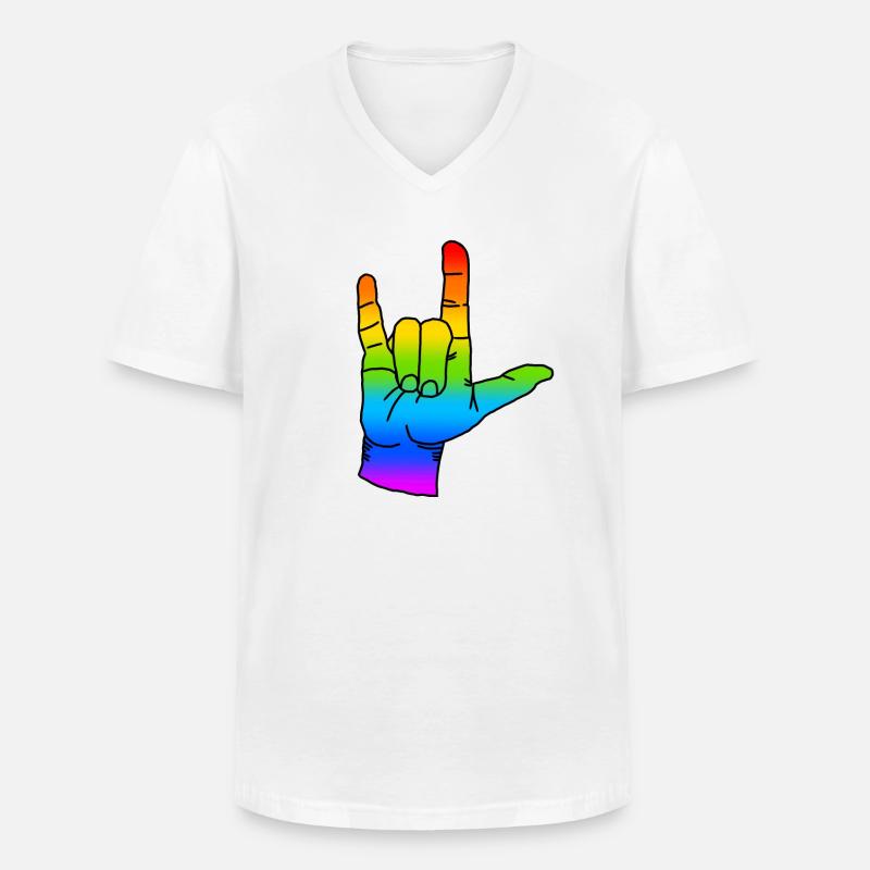 Regenbogen Rock n Roll - Männer-T-Shirt mit V-Ausschnitt - Weiß
