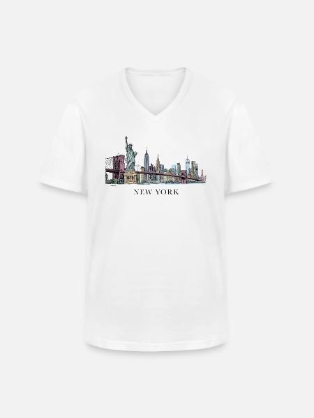 PD Moreno Brooklyn Bridge NYC - Klassiek mannen T-shirt met V-hals - wit