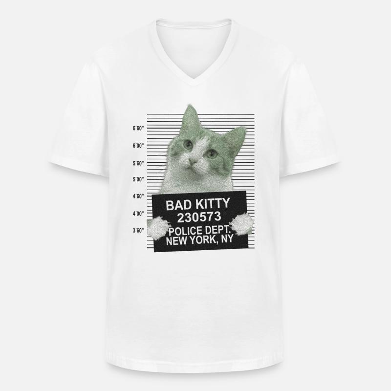 Bad Kitty - Männer-T-Shirt mit V-Ausschnitt - Weiß